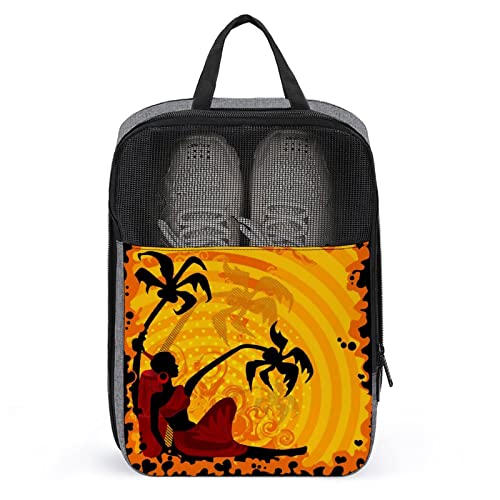 Funny Print Travel Shoe Bag,Summer with Tropical Palm Trees and African Girl Shoe Bag with Zipper & Handles,Waterproof Breathable Portable Large Shoes Storage Bag Shoes Organizer Pouch for Outdoor von Melbrakin