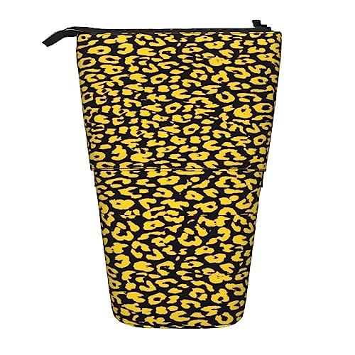 Melbrakin Federmäppchen mit Ständer und Reißverschluss, gelb und schwarz, mit Leopardenmuster, für Damen, Herren, Jungen und Mädchen von Melbrakin