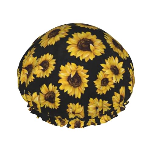 Goldene Sonnenblumen-Druck-Duschhauben für Frauen, wiederverwendbare Duschhaube, Haarhaube für die Dusche, rutschfeste süße Duschhaube, Urlaubsgeschenk von Melbrakin