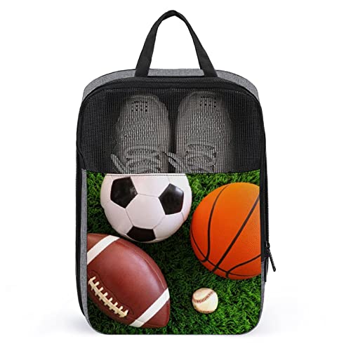 Green Grass Basketball Fußball Fußball Schuhtaschen für Reisen, Schuhbeutel, wasserdicht, große Schuhaufbewahrungstasche für Männer und Frauen, Reisekoffer, Schuh-Organizer mit Reißverschluss und Net von Melbrakin