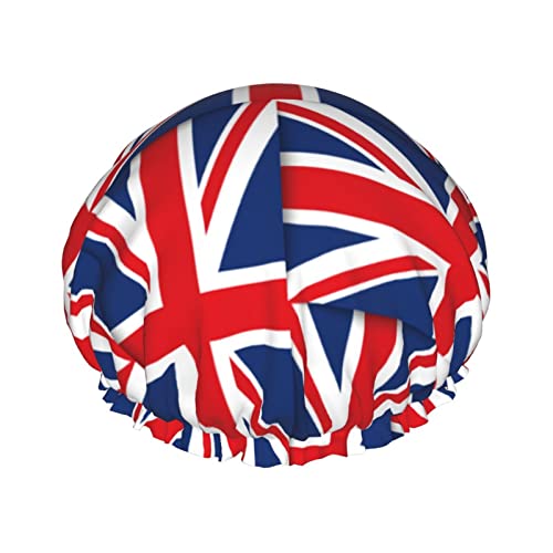 Große Duschhaube mit Union Jack-Flagge für Damen und Herren, wiederverwendbare Duschhauben, wasserdichte Duschhaube für Zöpfe und langes Haar, Duschhaube mit Peva-Futter und elastischem Band, modisch von Melbrakin