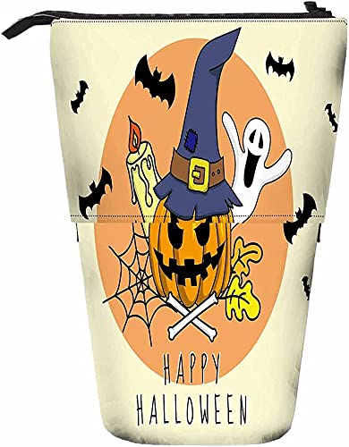 Halloween-Teleskop-Bleistift-Briefpapieretui, Stifte-Aufbewahrungsbox mit Reißverschluss für Damen, Herren, Jungen, Mädchen, Kürbis, Hexe, Geist, Fledermaus, Mond, Cartoon-Kerze, süßer Hut, böses, lu von Melbrakin