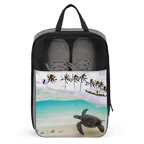 Hawaiianische Meeresschildkröten-Palmen-Schuhtaschen für Reisen, Schuhbeutel, wasserdicht, große Schuh-Aufbewahrungstasche für Männer und Frauen, Reisekoffer, Schuh-Organizer mit Reißverschluss und N von Melbrakin