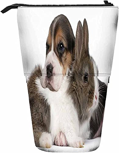 Kaninchen-Teleskop-Bleistift-Briefpapieretui, Stifte-Aufbewahrungsbox mit Reißverschluss für Damen, Herren, Jungen, Mädchen, Beagle, Hase, Welpe, Tier, niedlich, bezaubernd, pelzig, Hunde, Haustiere von Melbrakin