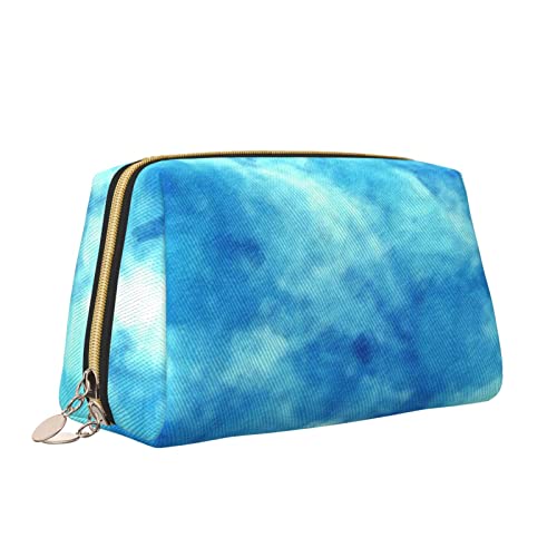 Leder-Make-up-Tasche mit Reißverschluss für Damen, Blauer Farbverlauf, Batik-Kosmetiktasche, Kulturbeutel, niedlicher wasserdichter Make-up-Koffer, Reise-Organizer für Accessoires, Toilettenartikel, von Melbrakin