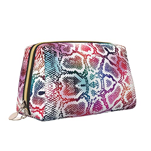 Leder-Make-up-Tasche mit Reißverschluss für Damen, Bunte Schlangenhaut-Kosmetiktasche, Kulturbeutel, niedliches wasserdichtes Make-up-Etui, Reise-Organizer für Accessoires, Toilettenartikel, Geschenk von Melbrakin