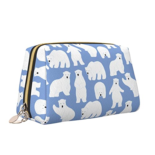 Leder-Make-up-Tasche mit Reißverschluss für Damen, Eisbär-Kosmetiktasche, Kulturbeutel, niedlicher wasserdichter Make-up-Koffer, Reise-Organizer für Accessoires, Toilettenartikel, Geschenke, S von Melbrakin