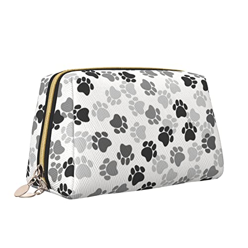 Leder-Make-up-Tasche mit Reißverschluss für Damen, Hundespuren, niedliche Welpen-Pfoten-Kunst, sehr interessante Kosmetiktasche, Kulturbeutel, niedlicher wasserdichter Make-up-Koffer, Reise-Organizer von Melbrakin
