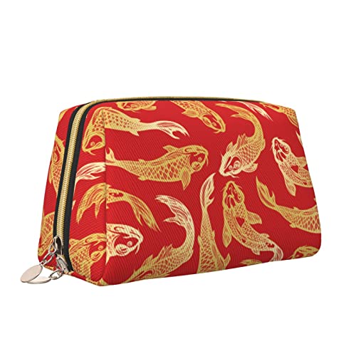 Leder-Make-up-Tasche mit Reißverschluss für Damen, Karpfenfisch-Kosmetiktasche, Kulturbeutel, niedlicher wasserdichter Make-up-Koffer, Reise-Organizer für Accessoires, Toilettenartikel, Geschenke, S von Melbrakin