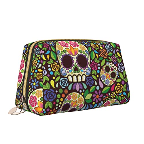 Leder-Make-up-Tasche mit Reißverschluss für Damen, Kosmetiktasche mit Totenkopf-Motiv, Kulturbeutel, niedlicher wasserdichter Make-up-Koffer, Reise-Organizer für Accessoires, Toilettenartikel, Gesche von Melbrakin