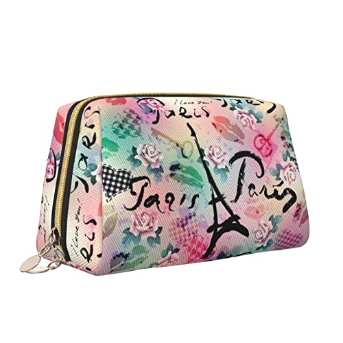 Leder-Make-up-Tasche mit Reißverschluss für Damen, Paris, Kosmetiktasche, Kulturbeutel, niedliches wasserdichtes Make-up-Etui, Reise-Organizer für Accessoires, Toilettenartikel, Geschenke, S von Melbrakin