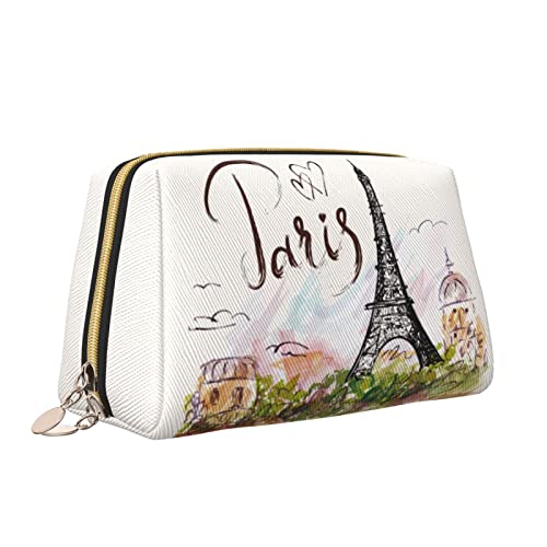 Leder-Make-up-Tasche mit Reißverschluss für Damen, Retro-Paris-Eiffelturm-Kosmetiktasche, Kulturbeutel, niedlicher wasserdichter Make-up-Koffer, Reise-Organizer für Accessoires, Toilettenartikel, Ges von Melbrakin