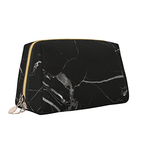 Leder-Make-up-Tasche mit Reißverschluss für Damen, Schwarze Marmor-Kosmetiktasche, Kulturbeutel, niedlicher wasserdichter Make-up-Koffer, Reise-Organizer für Accessoires, Toilettenartikel, Geschenke, von Melbrakin