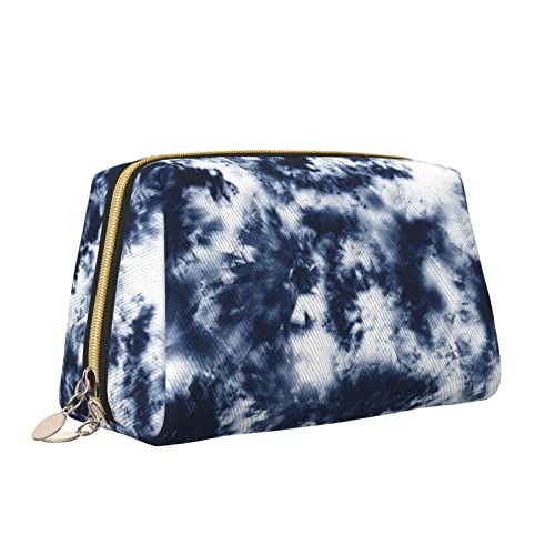Leder-Make-up-Tasche mit Reißverschluss für Damen, Shibori Tie Dye Batik Marineblau, Kosmetiktasche, Kulturbeutel, niedlicher wasserdichter Make-up-Koffer, Reise-Organizer für Accessoires, Toilettena von Melbrakin