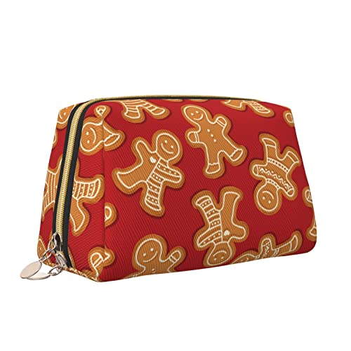 Leder-Make-up-Tasche mit Reißverschluss für Damen, Weihnachts-Lebkuchen-Kosmetiktasche, Kulturbeutel, niedlicher wasserdichter Make-up-Koffer, Reise-Organizer für Accessoires, Toilettenartikel, Gesch von Melbrakin