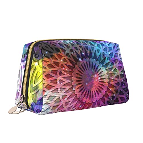Leder-Make-up-Tasche mit Reißverschluss für Damen, abstraktes geometrisches Sternenfeld, Bunte Galaxie, Kosmetiktasche, Kulturbeutel, niedlicher wasserdichter Make-up-Koffer, Reise-Organizer für Acce von Melbrakin
