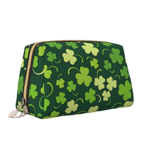Leder-Make-up-Tasche mit Reißverschluss für Damen, irisches Kleeblatt, Kosmetiktasche, Kulturbeutel, niedliches wasserdichtes Make-up-Etui, Reise-Organizer für Accessoires, Toilettenartikel, Geschenk von Melbrakin