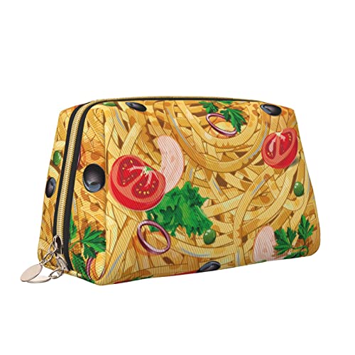 Leder-Make-up-Tasche mit Reißverschluss für Damen, italienische Pasta-Lebensmittel-Kosmetiktasche, Kulturbeutel, niedliches wasserdichtes Make-up-Etui, Reise-Organizer für Accessoires, Toilettenartik von Melbrakin