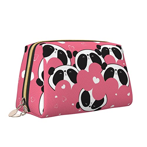 Leder-Make-up-Tasche mit Reißverschluss für Damen, niedlicher Panda, rosa Liebestier, Kosmetiktasche, Kulturbeutel, niedlicher wasserdichter Make-up-Koffer, Reise-Organizer für Accessoires, Toiletten von Melbrakin