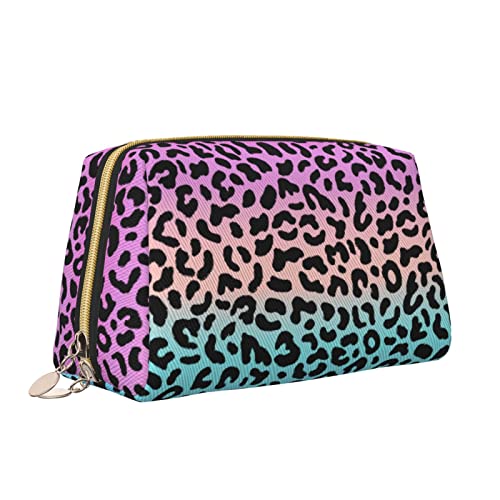 Leder-Make-up-Tasche mit Reißverschluss für Damen, rosa Farbverlaufs-Leopardenmuster, Kosmetiktasche, Kulturbeutel, niedlicher wasserdichter Make-up-Koffer, Reise-Organizer für Accessoires, Toiletten von Melbrakin