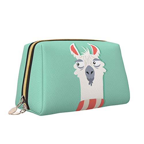Leder-Make-up-Tasche mit Reißverschluss für Damen, süße Alpaka-Vakuum-Kosmetiktasche, Kulturbeutel, niedliches wasserdichtes Make-up-Etui, Reise-Organizer für Accessoires, Toilettenartikel, Geschenke von Melbrakin