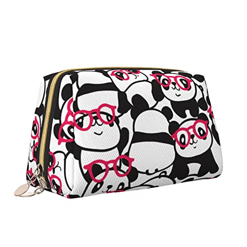 Make-up-Tasche aus Leder mit Reißverschluss für Damen, Aquarell-Panda-Brille, Kosmetiktasche, Kulturbeutel, niedliches wasserdichtes Make-up-Etui, Reise-Organizer für Accessoires, Toilettenartikel, G von Melbrakin