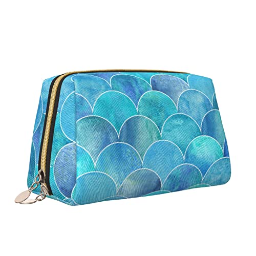 Make-up-Tasche aus Leder mit Reißverschluss für Damen, Blaugrün, Türkis, Meerjungfrauenschuppen, Kosmetiktasche, Kulturbeutel, niedlich, wasserdicht, Make-up-Etui, Reise-Organizer für Accessoires, to von Melbrakin