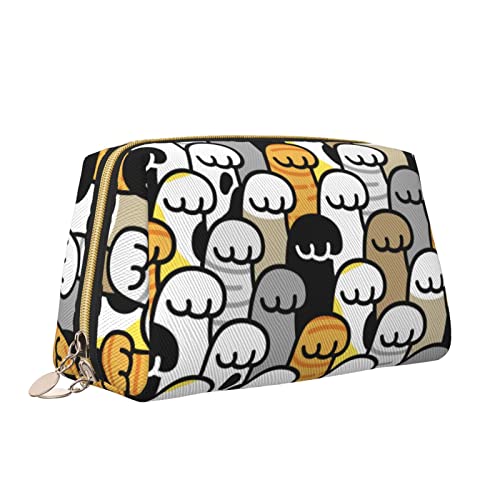 Make-up-Tasche aus Leder mit Reißverschluss für Damen, Katzenpfote, Hundefußabdruck, Kätzchen, Welpe, Haustier, Kosmetiktasche, Kulturbeutel, niedlicher wasserdichter Make-up-Koffer, Reise-Organizer von Melbrakin