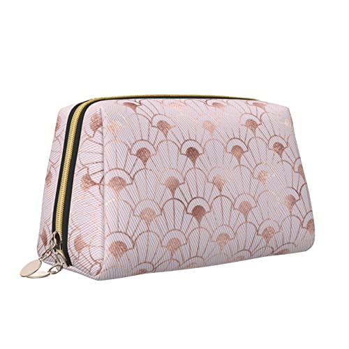 Make-up-Tasche aus Leder mit Reißverschluss für Damen, Rosegold, dekorative Blumen sind sehr schön, Kosmetiktasche, Kulturbeutel, niedlicher wasserdichter Make-up-Koffer, Reise-Organizer für Accessoi von Melbrakin