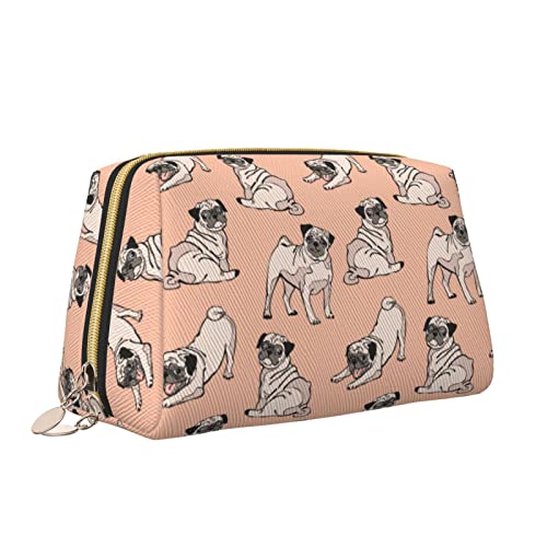 Make-up-Tasche aus Leder mit Reißverschluss für Damen, lustiger Welpe, Mops, Hund, Tier, Kosmetiktasche, Kulturbeutel, niedlich, wasserdicht, Make-up-Etui, Reise-Organizer für Accessoires, Toilettena von Melbrakin