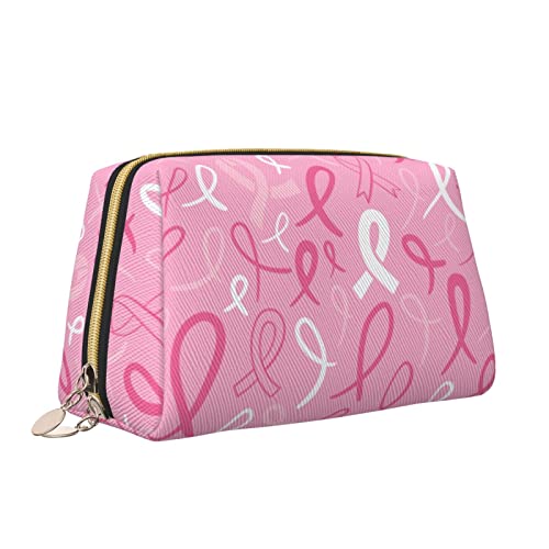 Make-up-Tasche aus Leder mit Reißverschluss für Frauen, Kosmetiktasche mit Brustkrebs-Bewusstsein, Kulturbeutel, niedlicher wasserdichter Make-up-Koffer, Reise-Organizer für Accessoires, Toilettenart von Melbrakin