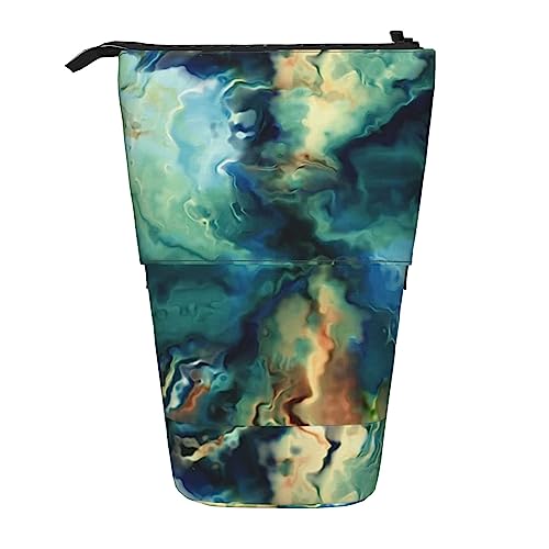 Melbrakin Federmäppchen mit Standfunktion und Reißverschluss, abstraktes marmoriertes -Muster, Marineblau, Blaugrün, Grün, für Damen, Herren, Jungen und Mädchen von Melbrakin