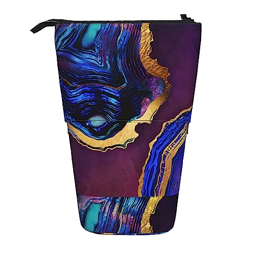 Melbrakin Federmäppchen mit abstraktem Achat, Lila, Blau, Gold, mit Reißverschluss, für Damen, Herren, Jungen und Mädchen von Melbrakin