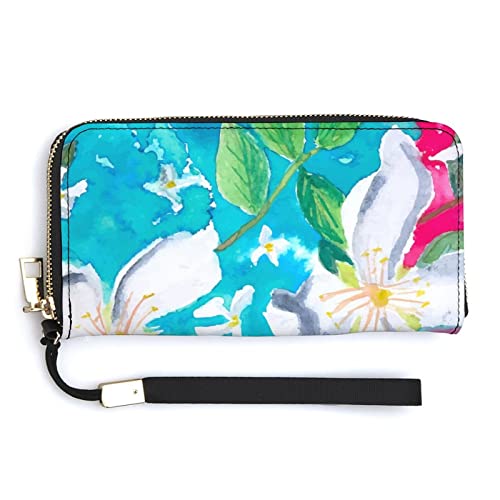 Melbrakin Aquarell-Blumen-Blumen-Damen-Armband-Geldbörse, großes Fassungsvermögen, Geldbörsen für Damen, Lange Clutch-Taschen, Bedruckte PU-Handtasche mit Reißverschluss von Melbrakin