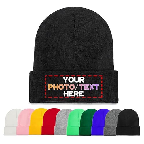 Melbrakin Benutzerdefinierte Beanie-Mütze, personalisierte Wintermützen, fügen Sie Ihr Foto/Text/Logo hinzu, Strickmütze, personalisierte Wintermütze für Männer und Frauen, individuelle Geschenke von Melbrakin