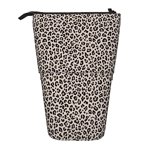 Melbrakin Federmäppchen mit Standfunktion und Reißverschluss, Schwarz-Weiß-Leopardenmuster, Leopard in Creme, für Damen, Herren, Jungen und Mädchen von Melbrakin