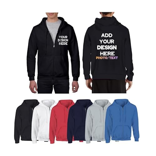 Melbrakin Benutzerdefinierter Kapuzenpullover mit Reißverschluss und Fototext-Logo, personalisiertes Langarm-Kapuzenpullover mit Reißverschluss für Herren vorne/hinten von Melbrakin