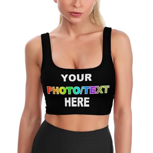 Melbrakin Benutzerdefinierter Sport-BH mit Foto/Text, personalisiertes Damen-Crop-Top, Yoga-Top, Laufweste, Workout-BHS, Gym-Tops für Frauen von Melbrakin