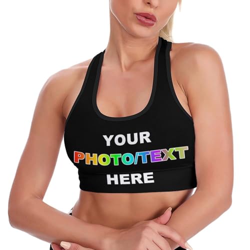 Melbrakin Benutzerdefinierter Sport-BH mit Foto/Text, personalisiertes Damen-Crop-Top, Yoga-Top, Laufweste, Workout-BHS, Gym-Tops für Frauen von Melbrakin