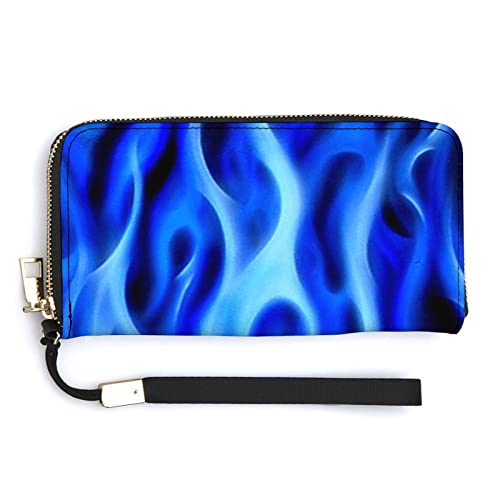 Melbrakin Blue Flame Fire Damen-Handgelenk-Geldbörse, große Kapazität, Geldbörsen für Damen, Lange Clutch-Taschen, Bedruckte PU-Handtasche mit Reißverschluss von Melbrakin