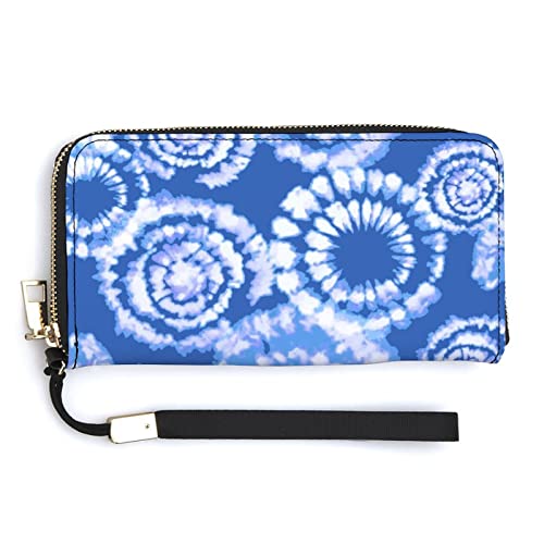 Melbrakin Blue Ink Tie Dye Damen-Handgelenk-Geldbörse, große Kapazität, Geldbörsen für Damen, Lange Clutch-Taschen, Bedruckte PU-Handtasche mit Reißverschluss von Melbrakin