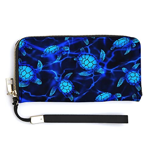Melbrakin Blue Turtles Damen-Handgelenk-Geldbörse, große Kapazität, Geldbörsen für Damen, Lange Clutch-Taschen, Bedruckte PU-Handtasche mit Reißverschluss von Melbrakin