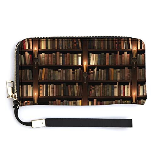 Melbrakin Bookshelf Damen-Handgelenk-Geldbörse, große Kapazität, Geldbörsen für Damen, Lange Clutch-Taschen, Bedruckte PU-Handtasche mit Reißverschluss von Melbrakin