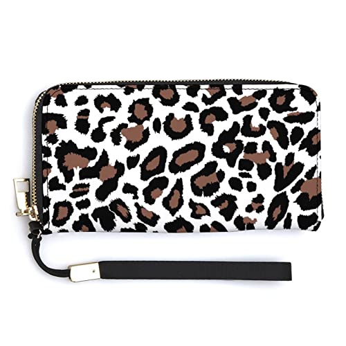 Melbrakin Braune Damen-Geldbörse mit Leopardenmuster, große Kapazität, Geldbörsen für Damen, Lange Clutch-Taschen, Bedruckte PU-Handtasche mit Reißverschluss von Melbrakin
