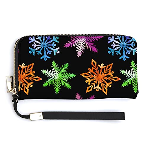 Melbrakin Bunte Aquarell-Schneeflocken-Damen-Armband-Geldbörse, große Kapazität, Geldbörsen für Damen, Lange Clutch-Taschen, Bedruckte PU-Handtasche mit Reißverschluss von Melbrakin