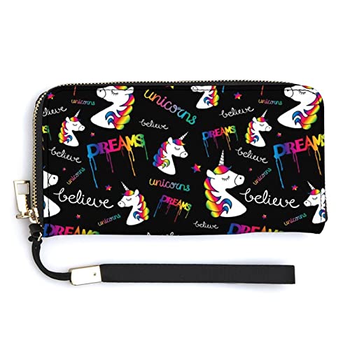 Melbrakin Bunte Einhorn-Traummuster-Damen-Handgelenk-Geldbörse, große Kapazität, Geldbörsen für Damen, Lange Clutch-Taschen, Bedruckte PU-Handtasche mit Reißverschluss von Melbrakin