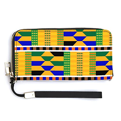 Melbrakin Bunte afrikanische Kente-Ethno-geometrische Muster-Damen-Handgelenk-Geldbörse, große Kapazität, Geldbörsen für Damen, Lange Clutch-Taschen, Bedruckte PU-Handtasche mit Reißverschluss von Melbrakin
