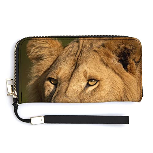 Melbrakin Coole Damen-Geldbörse mit Löwe im Gras, großes Fassungsvermögen, Lange Clutch-Taschen, Bedruckte PU-Handtasche mit Reißverschluss von Melbrakin
