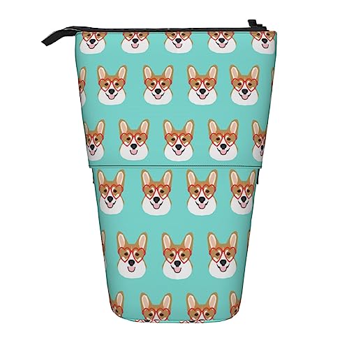 Melbrakin Corgi Love Glasses Herz-Brillenständer, Federmäppchen mit Reißverschluss für Damen, Herren, Jungen und Mädchen von Melbrakin