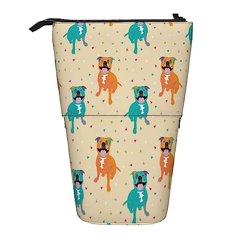 Melbrakin Happy Staffy Cremefarbenes Federmäppchen mit Reißverschluss für Damen, Herren, Jungen und Mädchen von Melbrakin